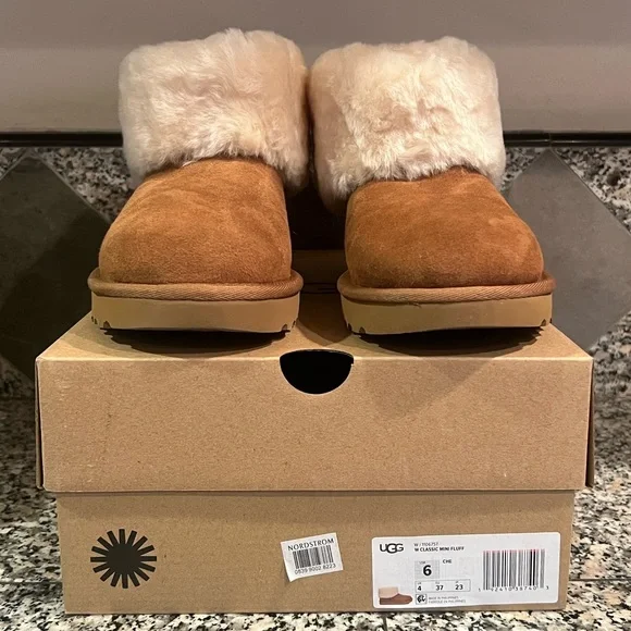 Authentic UGG® Classic Boots Mini Fluff Suede Sheepskin Bootie Chestnut 6 - Picture 3 of 10